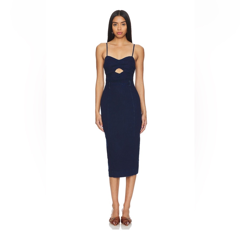 Free People Serenity Ruched Denim Midi Dress